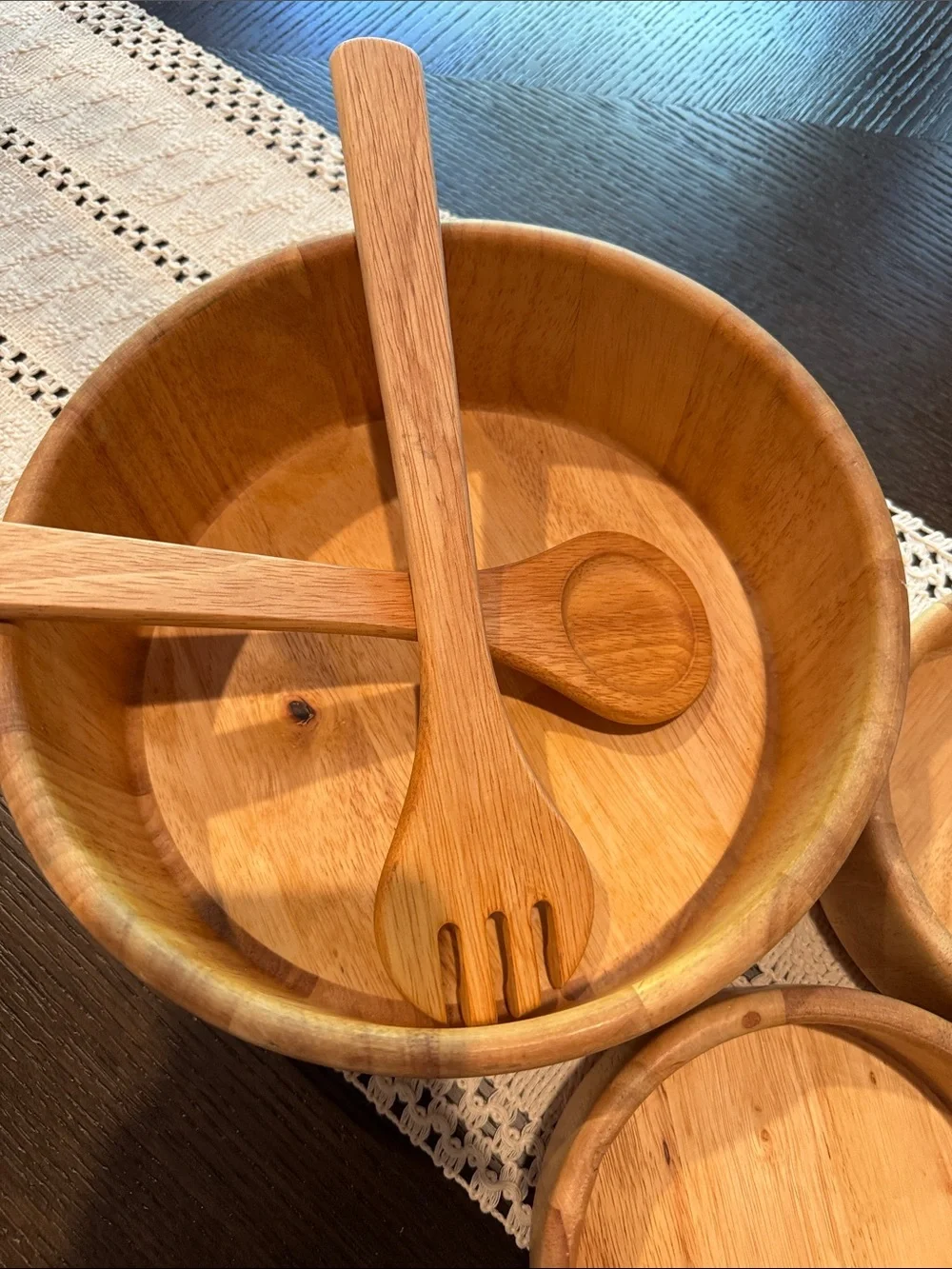 Wooden Salad Bowl Set with Servers - Natural Wood